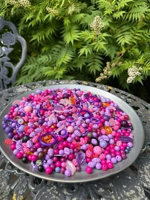 Acrylperlen "Pink & Purple Edition" | Mix mit Blüten, Ringen+Blätter - Bild 1 von 4