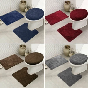 3Pcs Bath Mat Set Non Slip Pedestal Mat Bathroom Toilet Rugs Soft Seat Cover - Picture 1 of 42