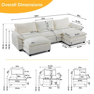 Sofá sofá seccional de 122" con doble chaise y reposapiés juego de cama de chenilla Foto 1 de 4