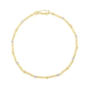 14k 7.25" Yellow + White Gold 1.7mm Diamond Cut Bar and Bead Link Bracelet 2.4Gr - Picture 1 of 4