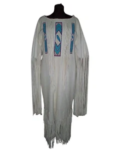 Vestido de novia para mujer de cuero blanco con flecos largos con cuentas Powwow Regalia PWD207 - Imagen 1 de 4