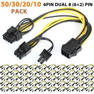 10-50PCS PCIE 6 pin Female to Dual PCI-E 8 (6+2) pin GPU Power Cable Splitter - Picture 1 of 10