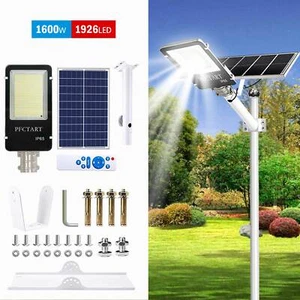 1600W Commercial Solar Street Light IP67 Dusk to Dawn PIR + Arm + Remote Set - Picture 1 of 16