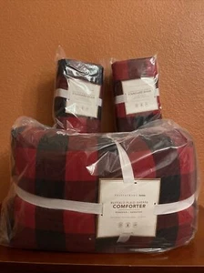 Pottery Barn Kids Teen Queen Buffalo Plaid Sherpa Comforter Standard Shams Full