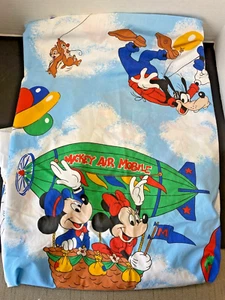 VTG Disney Hot Air Balloon Mickey Mouse Cast Fitted Sheet 57 x 70 Cloud Sky 80s - Picture 1 of 3