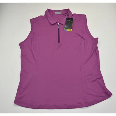 Polo de golf Callaway XL para mujer sin mangas púrpura liso 1/4 cremallera elástica refrigeración Opti-Dri Foto 1 de 4