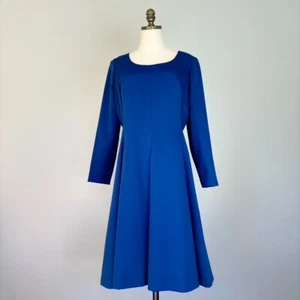 Vestido Vintage Años 60 Manga Larga Cintura Alta Panellado Falda Completa Talla 12 Azul Modesto - Imagen 1 de 18