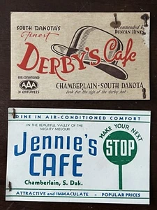 Vintage Business Cards Derby's Cafe & Jennie’s Cafe Chamberlain South Dakota AAA - Picture 1 of 3
