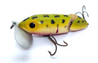VINTAGE 60s ARBOGAST 3" JOINTED JITTERBUG FISHING LURE YELLOW LEOPARD FROG
