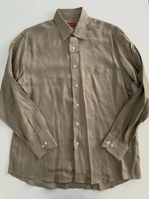 Camisa masculina manga longa SARAR cáqui 100% linho com botões tamanho XL - Imagem 1 de 4