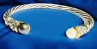 Ross Simons Sterling Silver and 14K Gold Cable Cuff Pearl Bracelet Beautiful! 7”