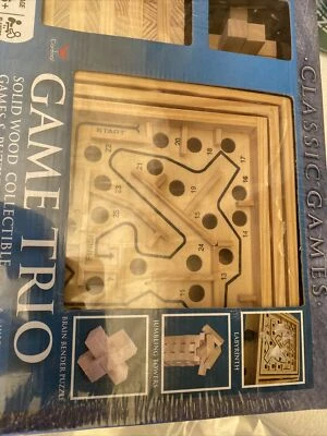 GAME TRIO SOLID WOOD COLLECTIBLE GAMES AND PUZZLES BY CARDINAL NEW & SEALED! - Image 1 of 4