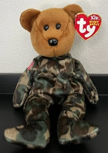 Ty Original Beanie Baby "HELD" Camouflage Bear USO Country Flag - USA 2003 Neu mit Etikett - Bild 1 von 6