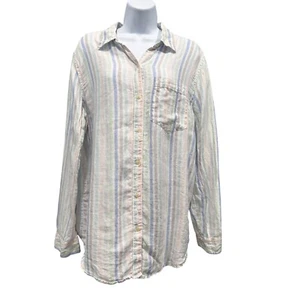 Gap Linen Pastel Striped Boyfriend Fit Button Up Top Beachy Boho Preppy Womens L - Picture 1 of 10
