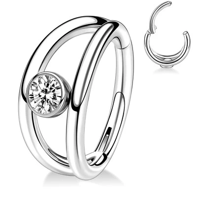 Anillo nariz aro tragus daith oreja labio acero clicker tabique gema circonita cúbica 16G - UNO Foto 1 de 4