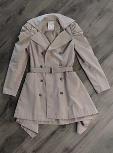 JLO Jennifer Lopez tan beige lined button rain jacket mid length Sz Medium - Picture 1 of 16