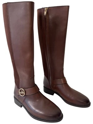 Botas de montar Coach Farrah de cuero marrón nogal oscuro hasta la rodilla talla 5,5 C - anchas Foto 1 de 4