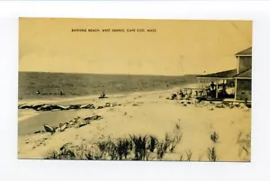 West Dennis MA Postkarte, Badestrand, Menschen auf Veranda mit Blick aufs Meer - Bild 1 von 2