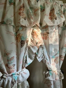 Vintage Retro Rüschen Split Panel Duschvorhang Schmetterlinge Rüschen mit Raffbändern - Bild 1 von 9