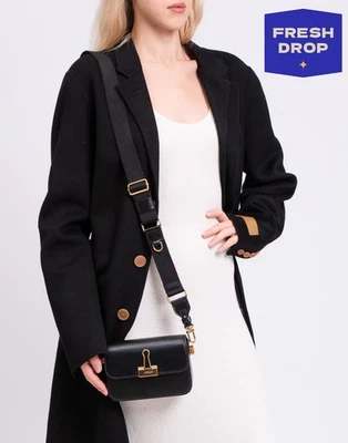 RRP€1290 OFF-WHITE Leather Plain Binder Crossbody Bag Black Logo Made in Italy - Image 1 of 4