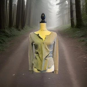 Thread&Supply Womens M Gray White Pin Stripe Waffle Knit Henley Bella Swan Top - Picture 1 of 4