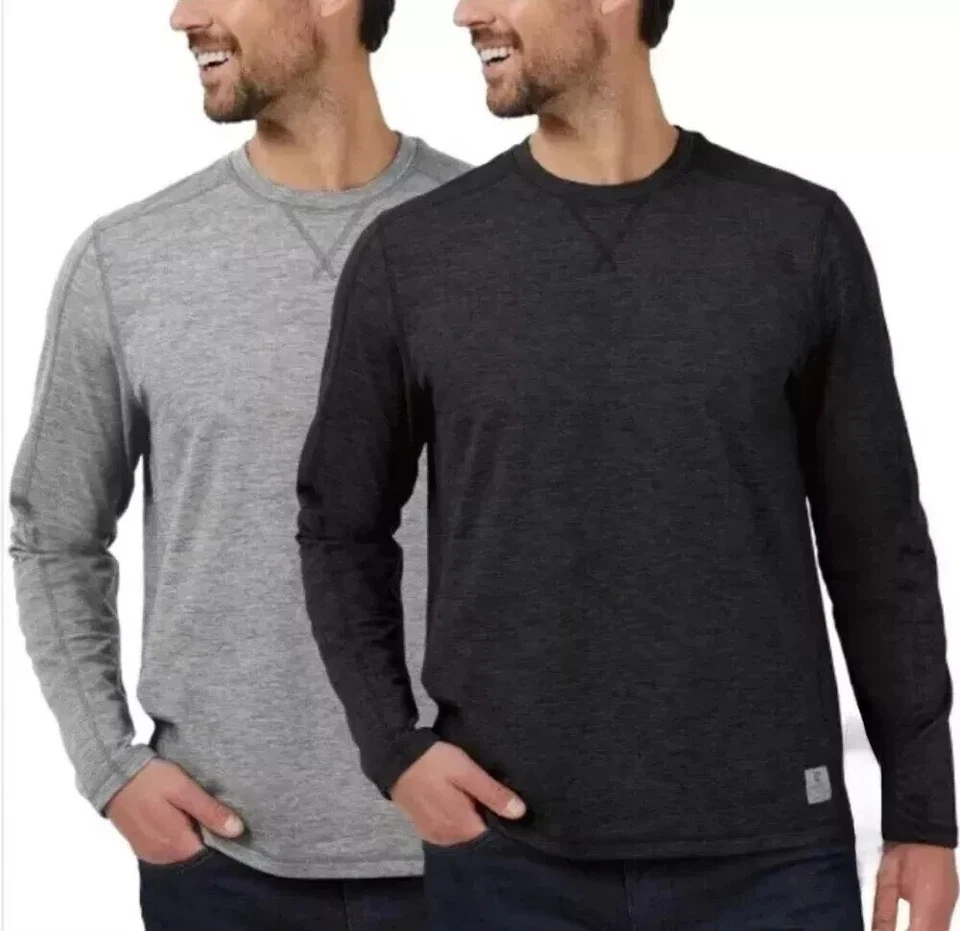 Rugged Elements Men's 2-Pack Sueded Long Sleeve Crew Tee Black/Gray S