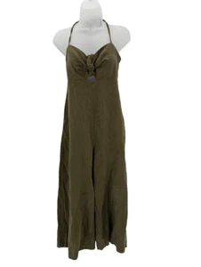 Mono halter Anthropologie Elevenses Tropicale para mujer 4 verde pierna ancha - Imagen 1 de 11