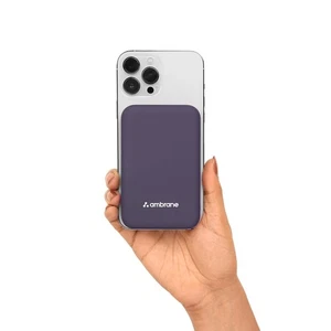 Wireless Power Bank with 10000Mah Fast Charging Strng Magnet by Ambrane - Purple - Picture 1 of 7