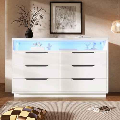 6-Drawer Chest of Drawers with RGB LED Lights, Open Shelves, Bedroom ...