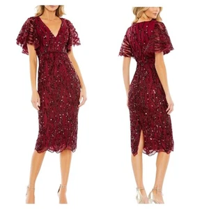 Abito midi Mac Duggal 68013 bordeaux paillettes taglia 16 nuovo con etichetta formale sera - Foto 1 di 7