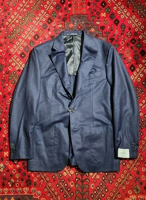 NWT CARUSO BLUE FLANNEL  HAND MADE 40 3 ROLL 2 DICONSTRUCTED  - Image 1 of 4