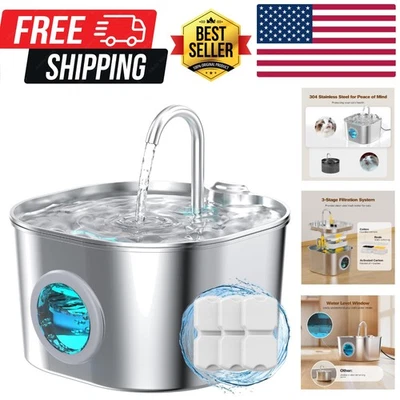 Fuente de agua para gatos de acero inoxidable: fuentes para mascotas para gatos/perros automáticas interiores... Foto 1 de 4