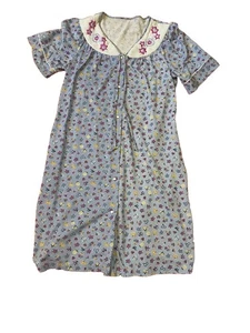 Vintage Floral House Dress Blue  Mumu Midi Women’s Size Small Pockets - Picture 1 of 4