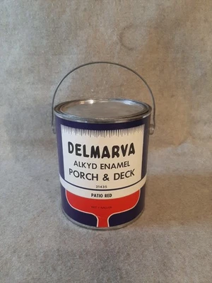 Vintage Gal Paint Can Paper Label Delmarva Alkyd Enamel Patio Red Lewes Delaware - Image 1 of 4