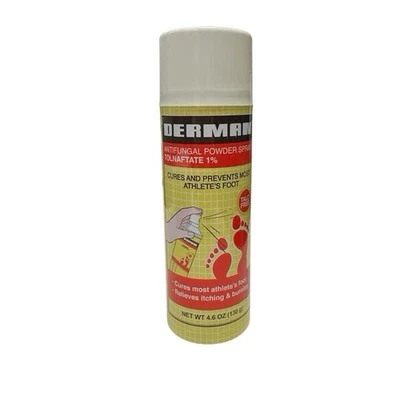 Spray antifúngico en polvo Derman. Tratamiento de hongos en pie y piel de atleta. 4,60 oz Foto 1 de 3