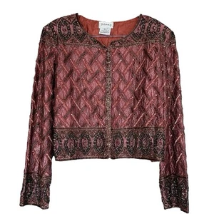 Vtg Stenay Beaded Sequined Embroidered Silk Cropped Evening Jacket Rust Size XL - Picture 1 of 9