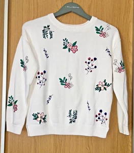 M&S Collection white embroidered floral jumper 100% cotton cottagecore size 10 - Picture 1 of 6