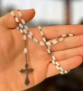Antique Rosary French Rare Beads Catholic Handmade Metal Cross †⭐ - Picture 1 of 7