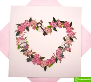 Floral Heart Lock Quilling Greeting Card - Unique Dedicated Handmade Art - Picture 1 of 8