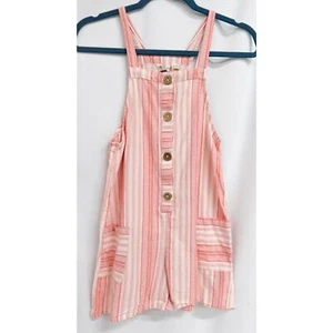 Roxy Girls Pink Stripe Teen Tween Cotton Overall Short Jumpsuit Summer Romper 12 - Picture 1 of 11