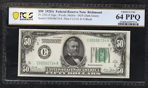 FR. 2101-E 1928-A $50 FRN RICHMOND, VA PCGS BANKNOTE CHOICE UNCIRCULATED-64PPQ - Picture 1 of 2