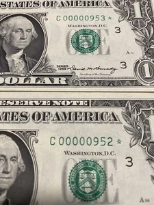 1969 $1 FRN 3 Digit Star* Consecutive Very Low Serial Fancy! #00000953/2 UNC! - Picture 1 of 3