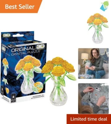 Rompecabezas de Cristal 3D Original - Rosas Amarillas Vibrantes, 47 Piezas Desafío de Montaje Foto 1 de 4