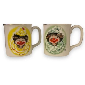 Annette Little Clown Mugs Set Of 2 Vintage 1979 Enesco Japan Cute Creepy - Picture 1 of 18
