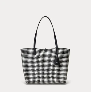 Ralph Lauren Large Reversible Tote Bag Faux-Leather Glenplaid/Houndstooth Blk/Wh - Picture 1 of 6