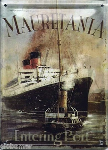 Plaque métal avec aimant style rétro Paquebot bateau Mauretania 11 cm x 8 cm - Imagen 1 de 2