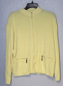 Jamie Sadock Sweater Women XL Rayon / Nylon Yellow Knit Full Zip Cardigan