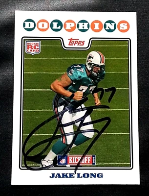 Tarjeta de fútbol americano Topps 2008 autografiada firmada por Jake Long Miami Dolphins Foto 1 de 2