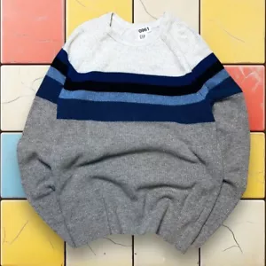 Gap Knit Colorblocked Striped Sweater Y2K Men L Tall Cream Blue Crewneck Wool - Picture 1 of 11