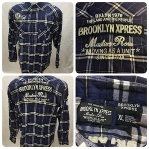 Brooklyn Express Button Front Shirt Men's XL Multi-Color Flannel Plaid Patches - Picture 1 of 10